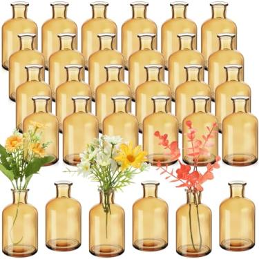 Imagem de Lallisa 15 peças de vasos pequenos de botão de vidro de 10 cm, mini vasos de flores a granel para centros de mesa, garrafas de vidro decorativas, decoração rústica vintage para mesa de jantar de