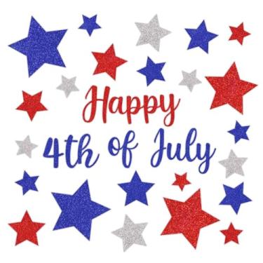 Imagem de Whaline 27 peças de ímãs de geladeira patrióticos adesivos magnéticos glitter vermelho azul estrela feliz 4 de julho ímã para o dia da independência feriado geladeira metal porta de garagem