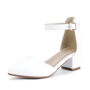 Imagem de Hehainom Sapatos sociais para meninas, sandálias de salto alto, tira no tornozelo, florista, menina pequena, criança grande, Mary Jane, festa de casamento, comunhão, sapatos de salto alto, Poliuretano