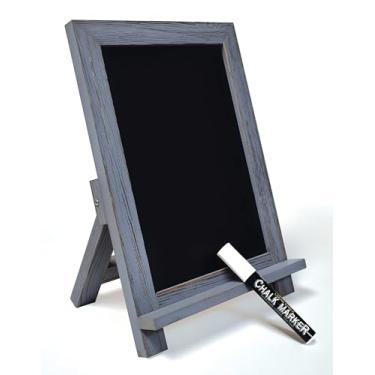 Imagem de Quadro de lousa de mesa emoldurado, 24 cm x 35 cm, moldura de madeira rústica, pequeno quadro magnético com borda embutida e suporte dobrável, um marcador de giz branco incluído, da Better Office Products (lavagem cinza)