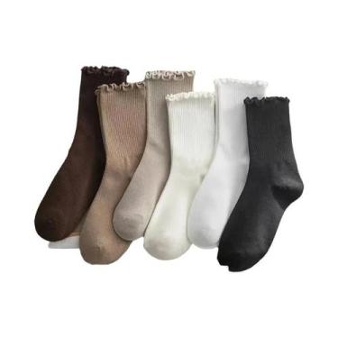 Imagem de Meias Femininas Antiderrapantes Com Renda E Gola Redonda, 6 12 Pares, 