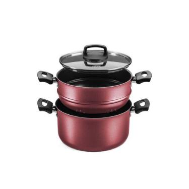 Imagem de Panela Cozimento Vapor Caçarola Antiaderente Vermelho 3,2L - MTA