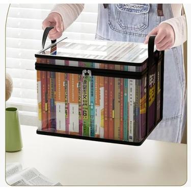 Imagem de Caixa de armazenamento de livros transparente dobrável à prova d'água com alças, organizador de livros transparente, caixa dobrável à prova d'água para escritório (preto)