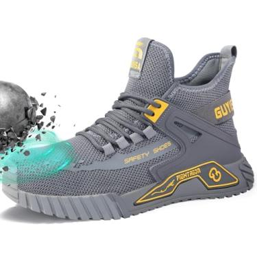 Imagem de Sapatos masculinos de bico de aço para segurança no trabalho, sapatos de construção industrial, botas industriais, tênis de trabalho confortáveis e leves para o trabalho, 0296-cinza, 43