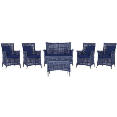 Imagem de Jogo Sofá 4 Poltronas E Mesa Igapó Marrom E10 Trama Original Azul