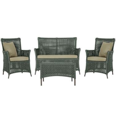 Imagem de Jogo Sofá 2 Poltronas E Mesa Igapó Marrom E7 Trama Original Verde