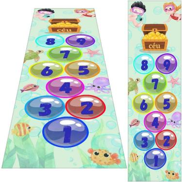 Imagem de Tapete Amarelinha Infantil Ilustrado Criança Lona Titulo Amarelinha Aquário