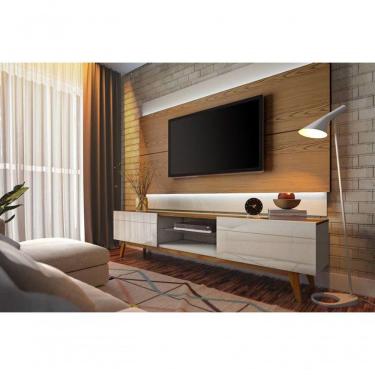 Imagem de Rack Com Painel Classic 2g 1.8 Com Led Freijó Com Off White - Imcal Móveis