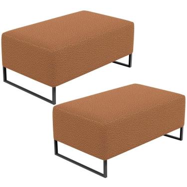 Imagem de Kit 02 Puffs Decorativo Sala De Estar Cléo 90Cm Base De Ferro Preto W01 Bouclê Terracota