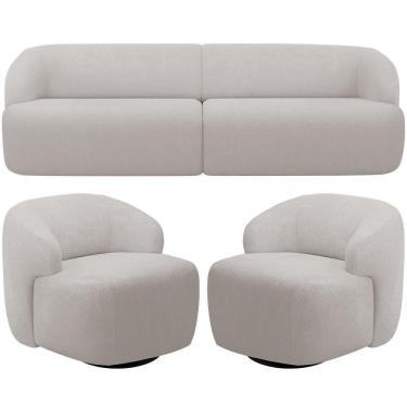 Imagem de Sofá 4 Lugares Curvo Orgânico Com 02 Poltronas Living 280cm Barolo L06 Bouclê Cinza