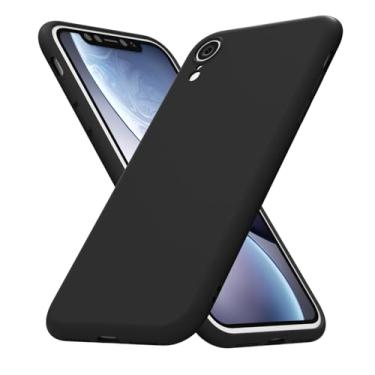 Imagem de uvcoat Capa de silicone para iPhone XR, capa fina de gel de borracha macia para mulheres e meninas, capa de telefone de TPU fosco fofa com proteção total da câmera, design simples minimalista, preta