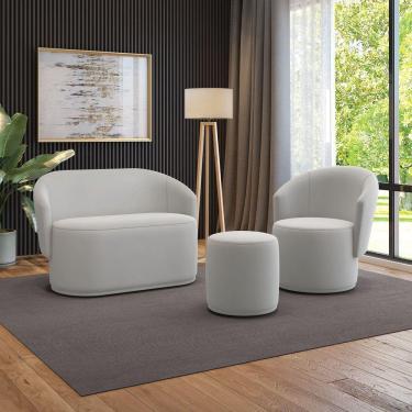 Imagem de Sofá Namoradeira Com Poltrona E Puff Orgânico Sala Malu Veludo M11 - D'rossi Cinza