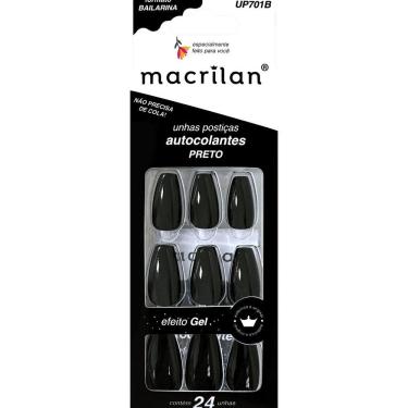 Imagem de Macrilan Unhas Postiças Autocolantes Efeito Gel Preto Up701B (24 Unidades)