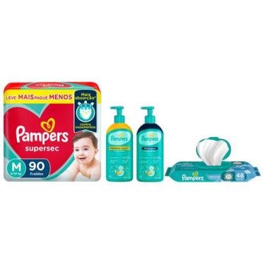 Imagem de Fraldas Pampers Supersequinha Tam. M 6 a 10kg 90 - Unidades + Lenços U