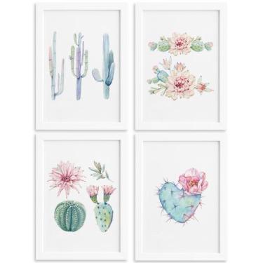 Imagem de Quadros Cactos com Moldura Branca Kit 4un 33x43cm - Quartinhos