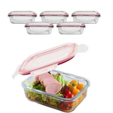 Imagem de Kit 5 Pote De Vidro C/ Tampa Hermética Marmita Fit Colorido Trava 1040