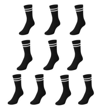 Imagem de Kit 10 Meias Listradas Cano Médio Algodão Academia Skate Caminhada 2 L