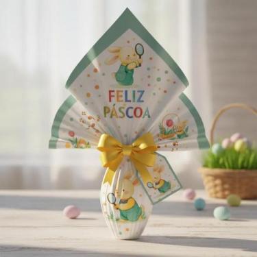 Imagem de Kit 5 Poli Pratic Páscoa(150gr)+5 Laços Amarelo+5 Tag Páscoa - Ovos de
