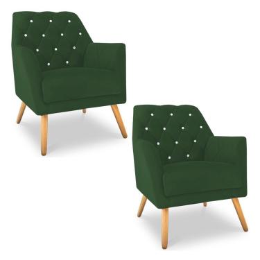 Imagem de Kit 2 Poltronas Velvet Strass Veludo Pés De Madeira Verde - Pallazio
