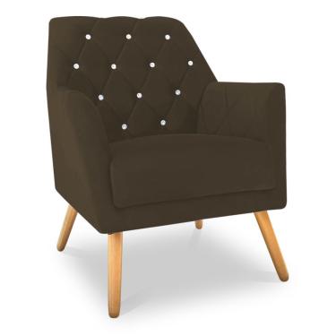 Imagem de Poltrona Velvet Strass Veludo Pés De Madeira - Pallazio Cor Marrom