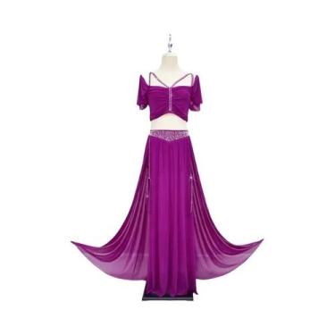 Imagem de Conjunto De Dança Do Ventre Feminino Em Malha Com Manga Curta, Top Sex