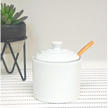 Imagem de Açucareiro Branco Porcelana Premium com Colher Bambu 200gr - Sweet Hom