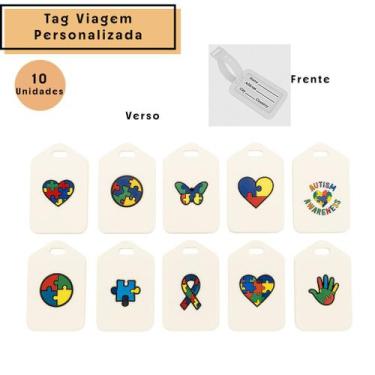 Imagem de 10 Tag Identificaçao Bagagem Mala Personalizada Autismo - ARTE, Branco