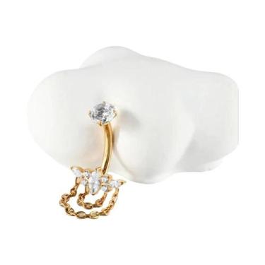 Imagem de Piercing De Umbigo Curvo De Titânio Com Corrente De Zircônia E Flor CZ