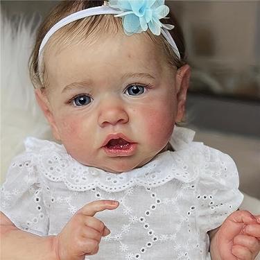 Imagem de SHENGX 22 Polegada/55Cm Bebe Reborn Realista Silicone Solido,Corpo Macio E Fofo Boneca Renascida Realista,Banda De Cabeça Branca E Apertada Você Pode Tomar Banho, Olhos Azuis,Meia calça branca,Menino