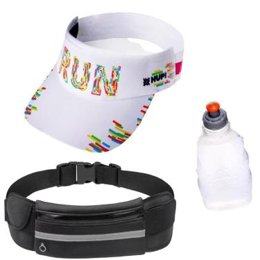 Imagem de kit Corrida Viseira Hupi Cinto Hidratação com Squeeze 250ml Colors Branca-Unissex