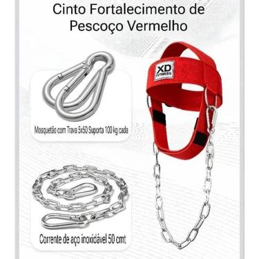 Imagem de Cinto Fortalecimento Do Pescoço Vermelho,com Corrente Profissional Academia Fitness-Uni...