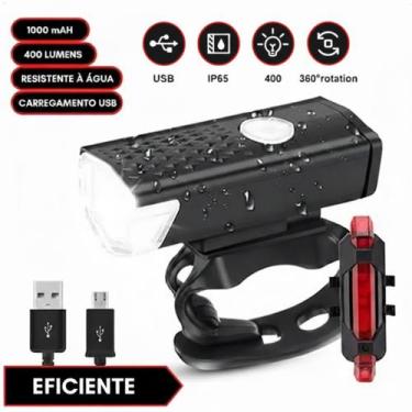 Imagem de Kit Luz de Segurança Bicicleta LED Recarregável USB - Farol de Bike LE