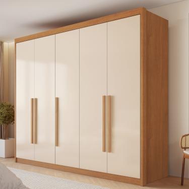 Imagem de Guarda Roupa Casal 5 Portas Em MDF Bari Conquista Móveis - Cinamomo/Off White