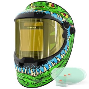 Imagem de YESWELDER Grande Visualização True Color Solar Powered Auto Escurecimento Capacete de Soldagem de Prata com Vista Lateral, 4 Sensor de Arco Wide Shade 4/5-9/9-13 Máscara de Soldador para TIG MIG ARC Grinding Plasma LYG-Q800D-ME