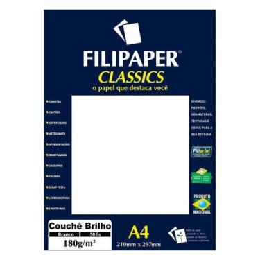 Imagem de Papel Couchê Brilho A4 Filipaper Classics 180g 50 folhas Branco - FILI