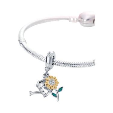 Imagem de Pulseira Feminina Banhada a Prata 925 Com Berloques De Girassol E Cere