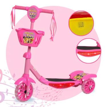 Imagem de Patinete Infantil Rosa 3 Rodas Com Led Som E Cestinha - Toys 2U