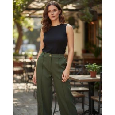 Imagem de Calça Pantalona Alfaiataria Premium Feminina Cintura Alta Elastico na 