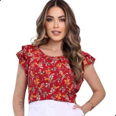 Imagem de Blusinha Feminina Social Crepe Estampa Floridas Lindas Tamanho:MCor:Ve