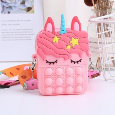 Imagem de Bolsa Infantil Pop It de Silicone Unicórnio para Alívio de Estresse Pequena com Alça Crossbody Rosa OEM