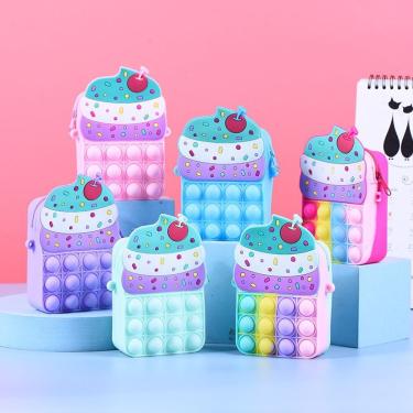 Imagem de Bolsa Infantil Pop It de Silicone Sorvete para Aliviar Estresse com Zíper Rosa OEM