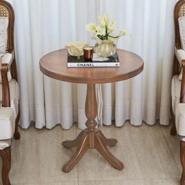 Imagem de Mesa Lateral de Sala de Estar Redonda Madeira Maciça Castanho 54x60cm 