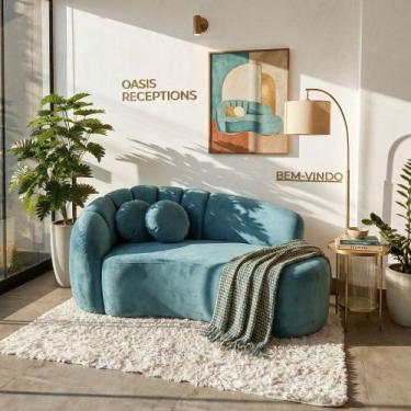 Imagem de Sofá Curvo 3 Lugares Orgânico Confortável Serena Veludo Azul Turquesa 