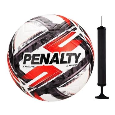 Imagem de Kit Bola Campo Penalty Lider XXVI + Bomba de Ar - Branco e Vermelho Único-Unissex