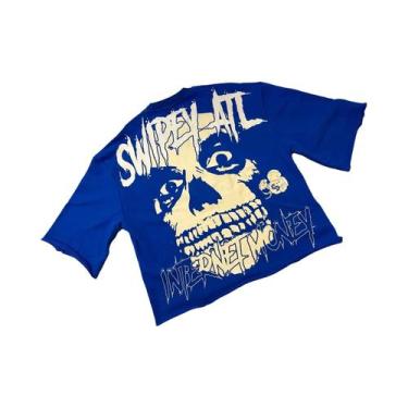 Imagem de Camiseta Masculina Oversized Y2K Retrô Gótica Com Estampa De Caveira E