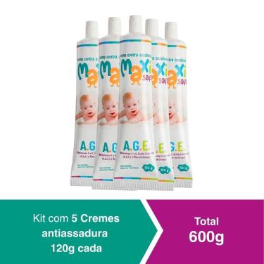 Imagem de kit 5 Creme Pomada Antiassadura Vit A.G.E 600g  Maxi Baby 
