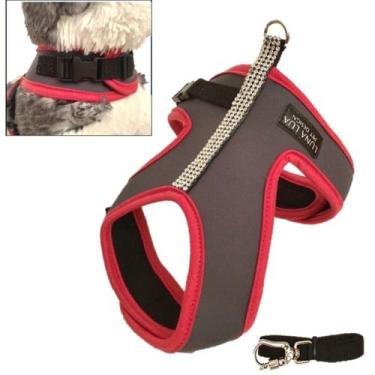 Imagem de Peitoral Neoprene c/ Strass Pet Coleira e Guia p/ Cachorro - Luna Lua,