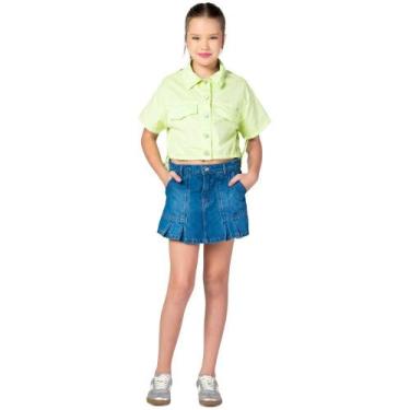 Imagem de Short Saia Menina Mania Kids Com Pregas Jeans Escuro, 12, Igual da fot
