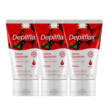 Imagem de Kit 3 Creme Depilação Facial Morango Depiltório Depilflax Indolor 50g