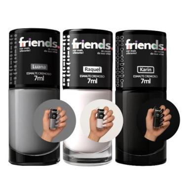Imagem de Kit 3 Esmalte Cremoso Cinza Branco Preto Luana Raquel Karin Friends 7m